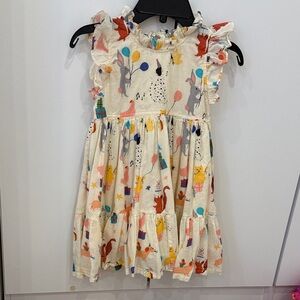 Pink Chicken Multicolor Balloon Print Kids Dress